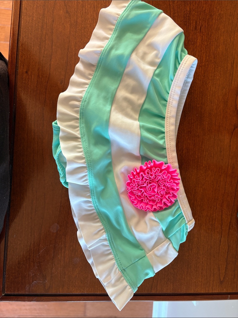 Flapdoodles Mint & White Ruffle Bathing suit bottoms with Pink Flower